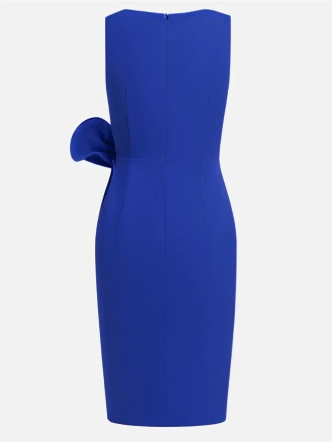 White 3D Bow Sleeveless Sheath Midi Dress
