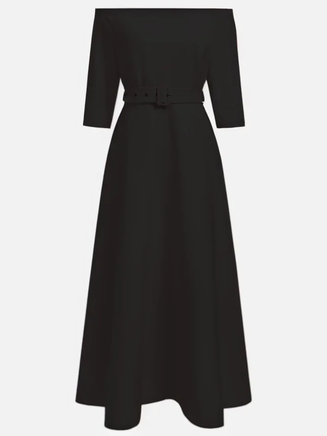 White Classic Off The Shoulder Half Sleeve A-Line Maxi Dress