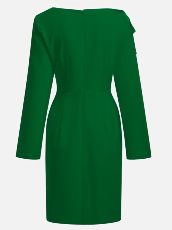 White Bow Long Sleeve Sheath Midi Dress