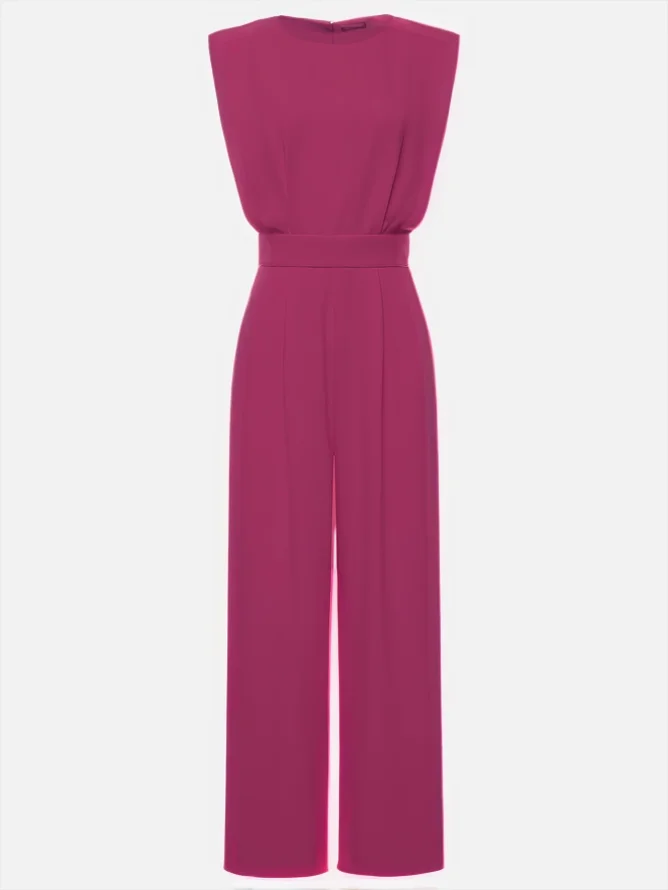 Off White Crew Neck Plain Ruched Urban Jumpsuit 