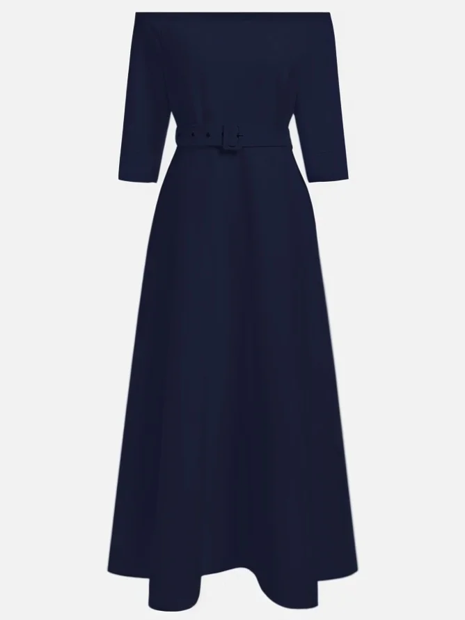 White Classic Off The Shoulder Half Sleeve A-Line Maxi Dress