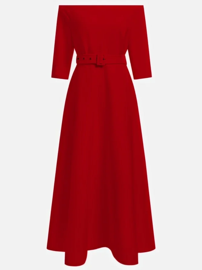 White Classic Off The Shoulder Half Sleeve A-Line Maxi Dress