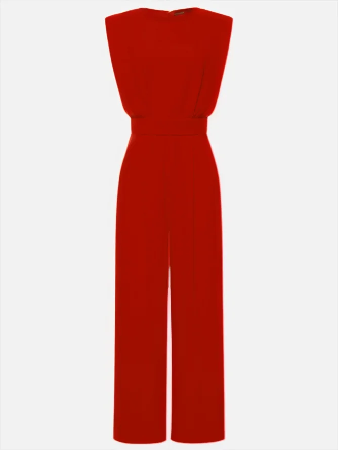 Off White Crew Neck Plain Ruched Urban Jumpsuit 