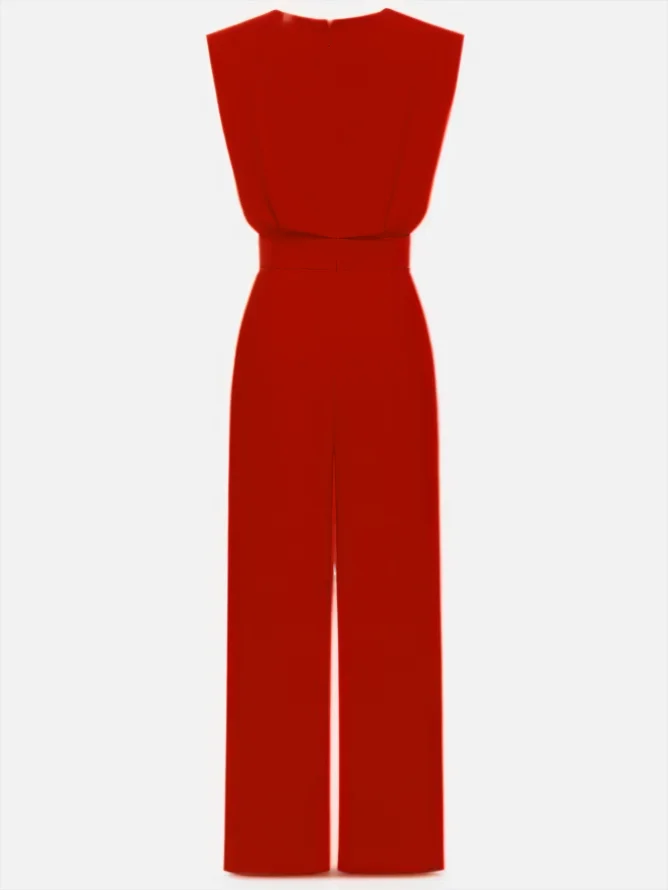 Off White Crew Neck Plain Ruched Urban Jumpsuit 