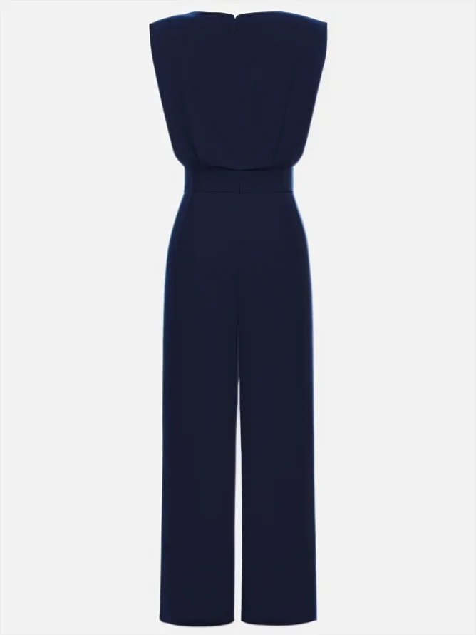 Off White Crew Neck Plain Ruched Urban Jumpsuit 