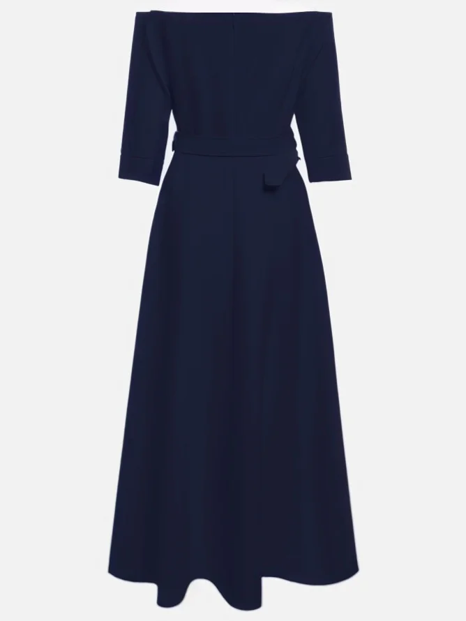 White Classic Off The Shoulder Half Sleeve A-Line Maxi Dress