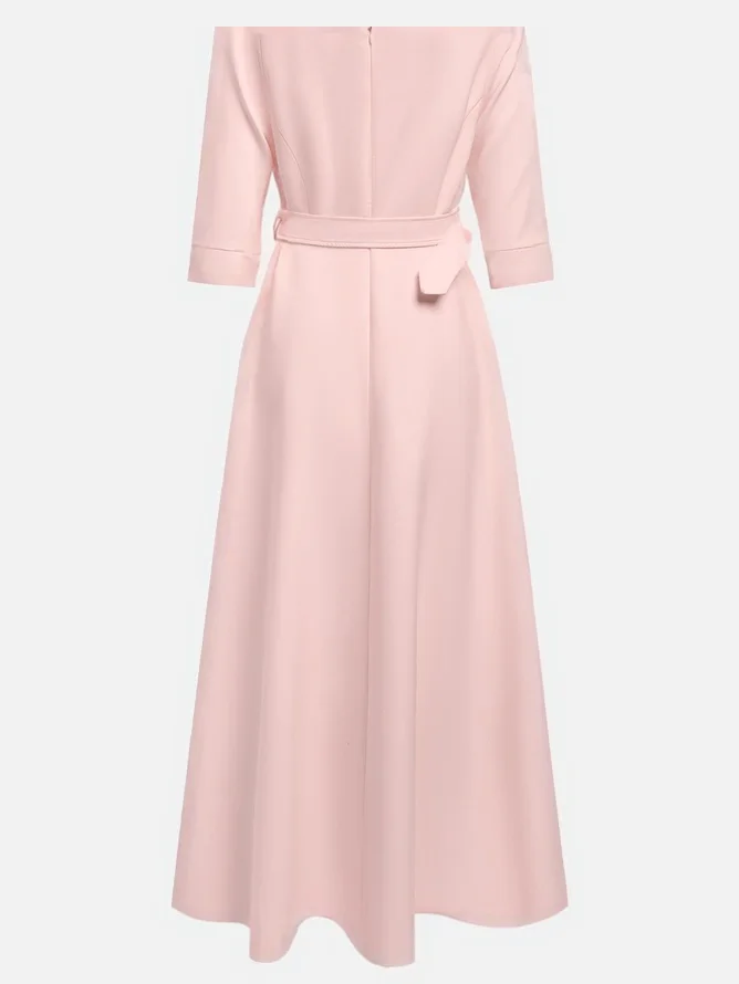 White Classic Off The Shoulder Half Sleeve A-Line Maxi Dress