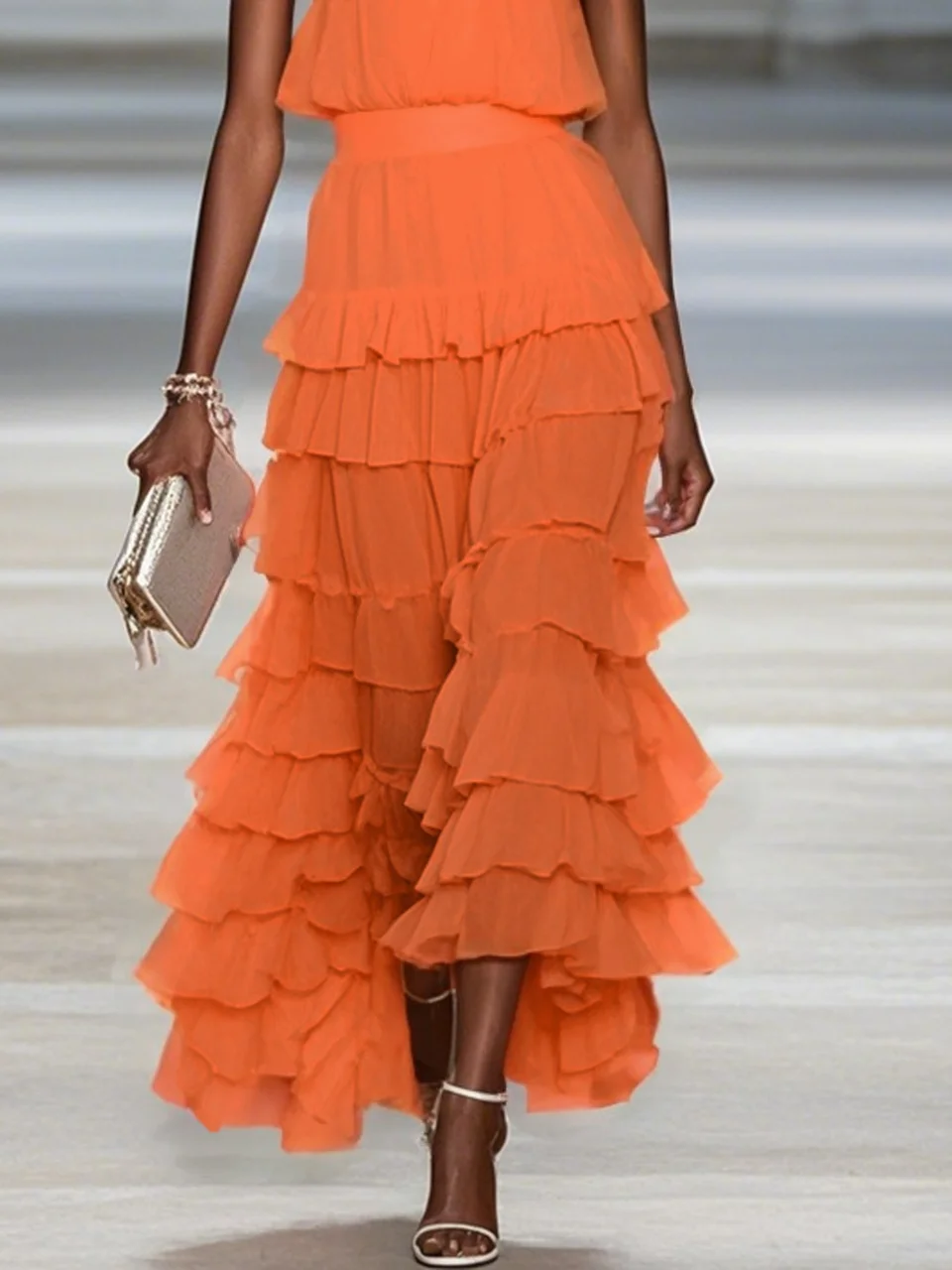 Pink Peplum Chiffon Halter Sleeveless A-Line Maxi Two-piece Dress
