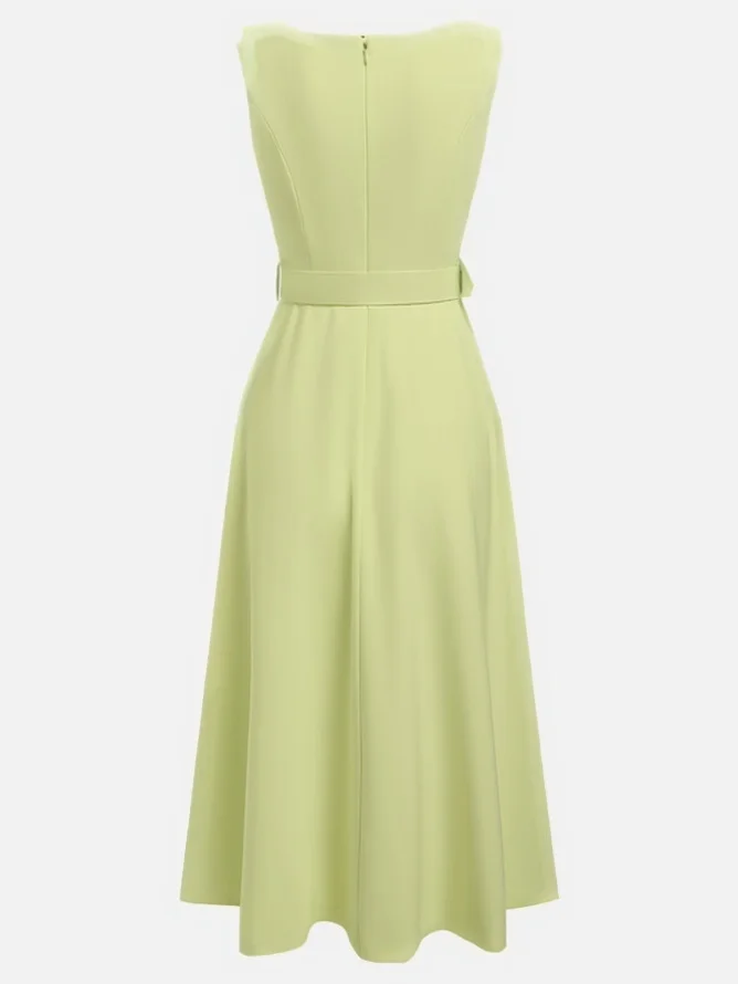 Light Blue Classic Boat Neck Sleeveless A-Line Midi Dress