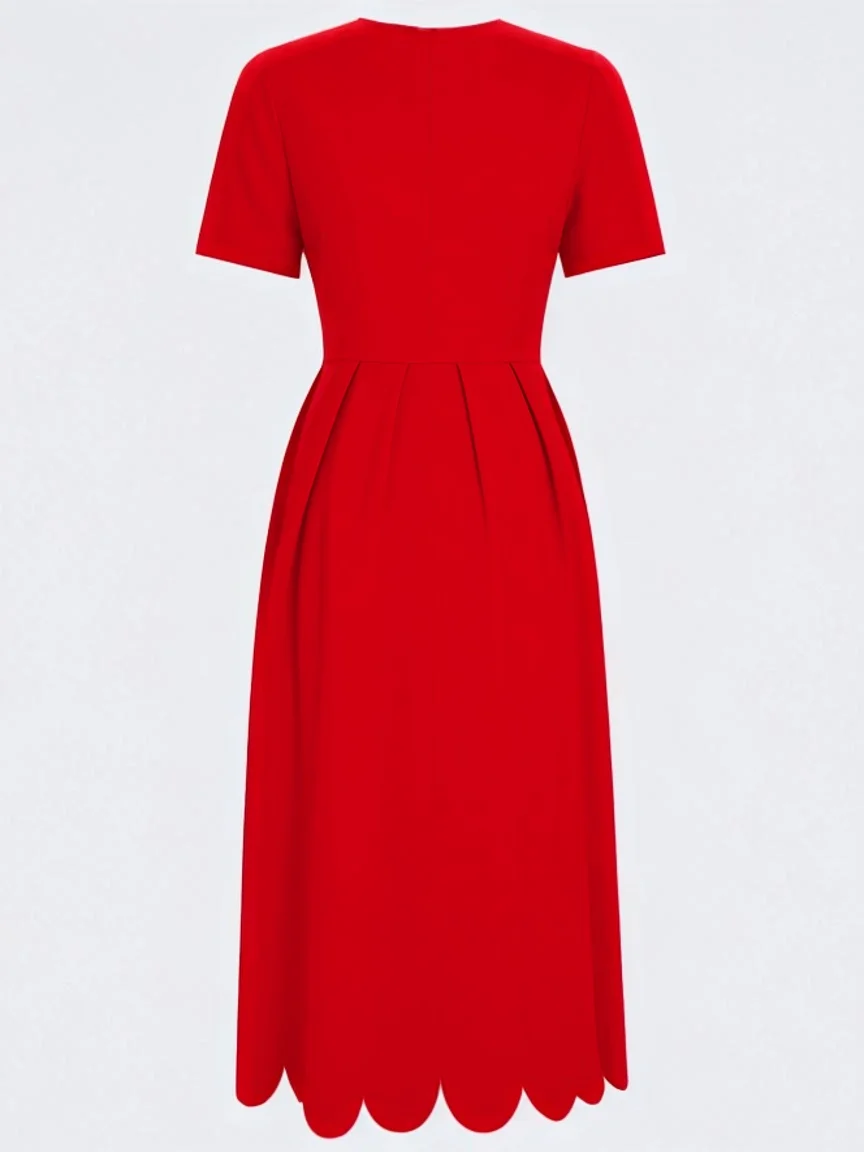 Purplish Blue Irregular Craftsmanship Classic Square Neck Short Sleeve A-Line Midi Dress