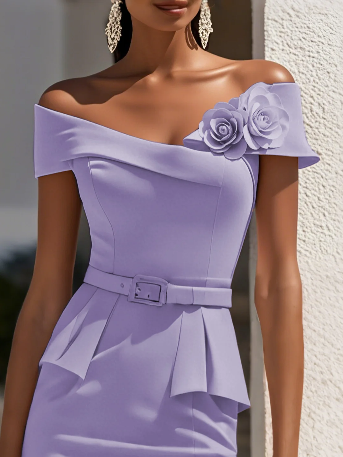 Pink 3D Floral V Neck Short Sleeve Sheath Midi Dress
