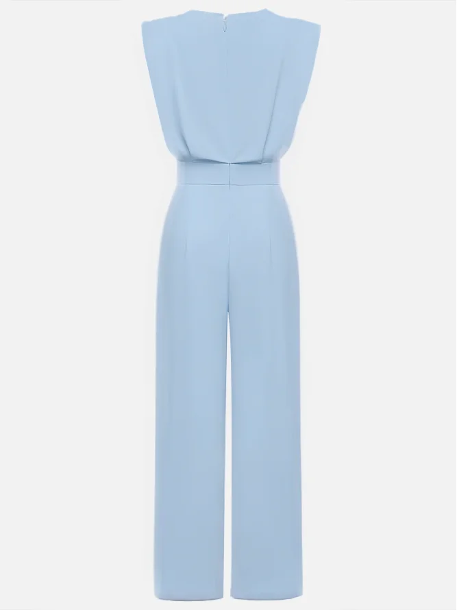 Off White Crew Neck Plain Ruched Urban Jumpsuit 