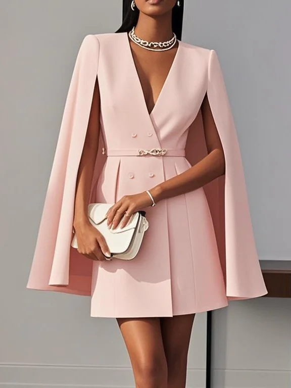 White Blazer V Neck Long Sleeve A-Line Mini Dress