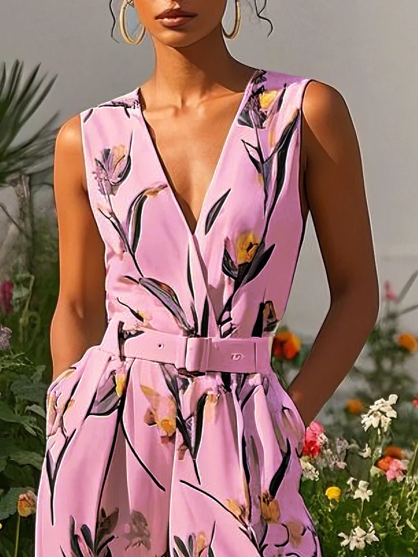 White Urban Regular Fit V Neck Floral Jumpsuit