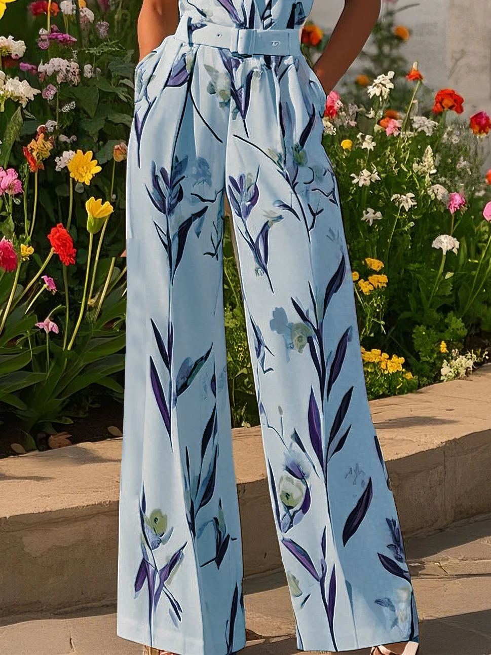 White Urban Regular Fit V Neck Floral Jumpsuit