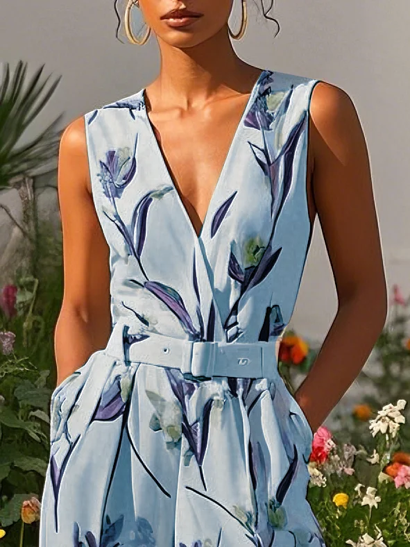 White Urban Regular Fit V Neck Floral Jumpsuit