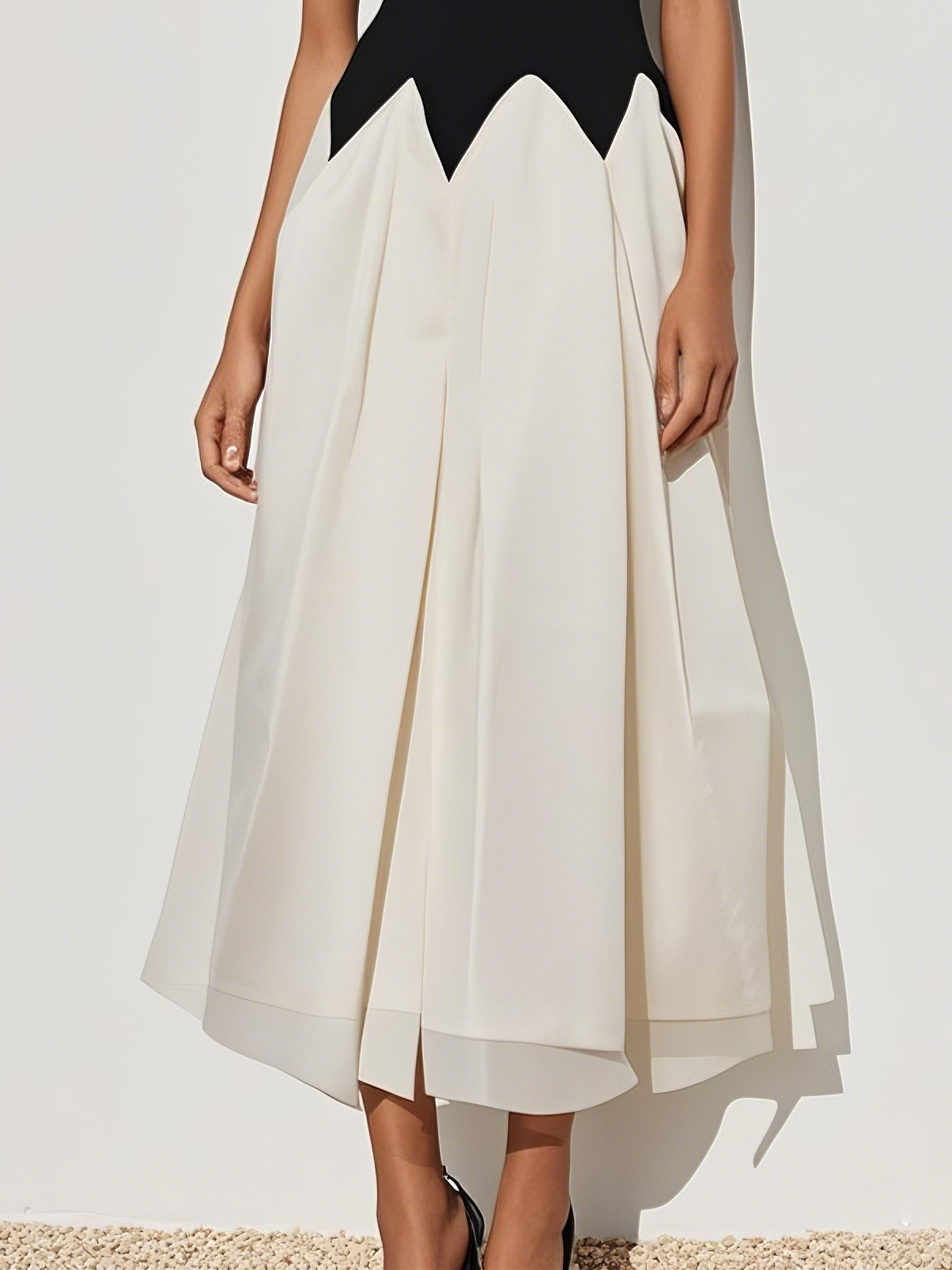 Black Split Joint Crew Neck Sleeveless A-Line Midi Dress