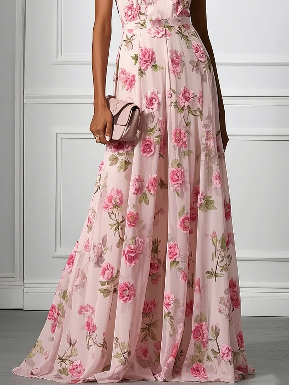 Pink Classic Halter Short Sleeve A-Line Gown Dress