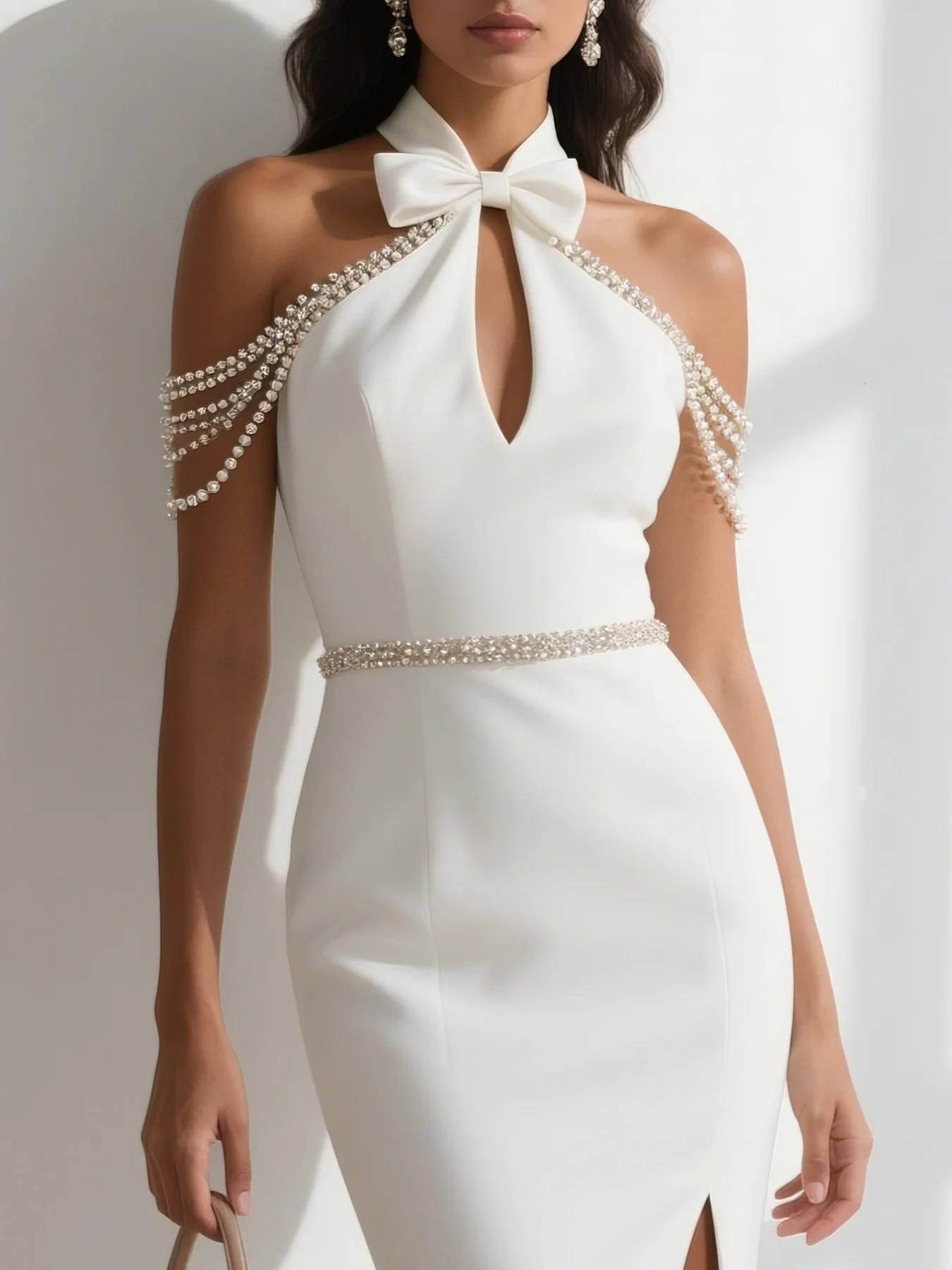 White Imitation Pearls Mermaid Gown Dress