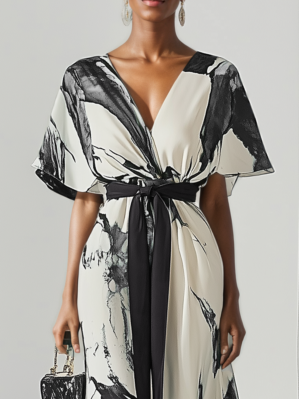 Blue Classic Floral V Neck Short Sleeve A-Line Maxi Dress