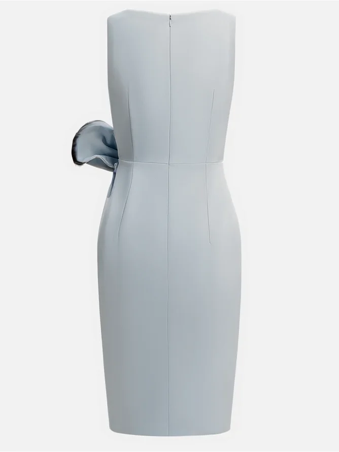 White 3D Bow Sleeveless Sheath Midi Dress