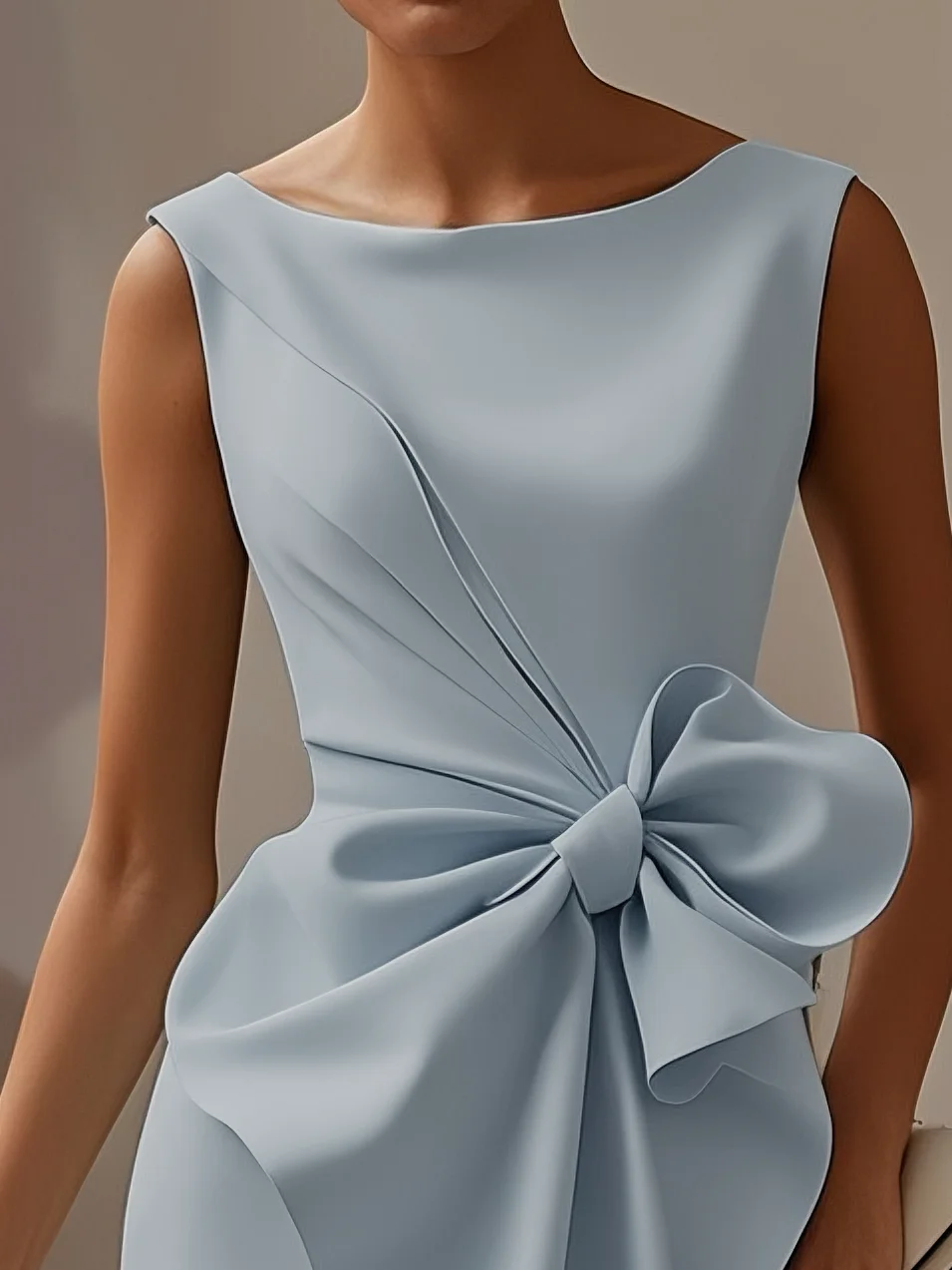 White 3D Bow Sleeveless Sheath Midi Dress