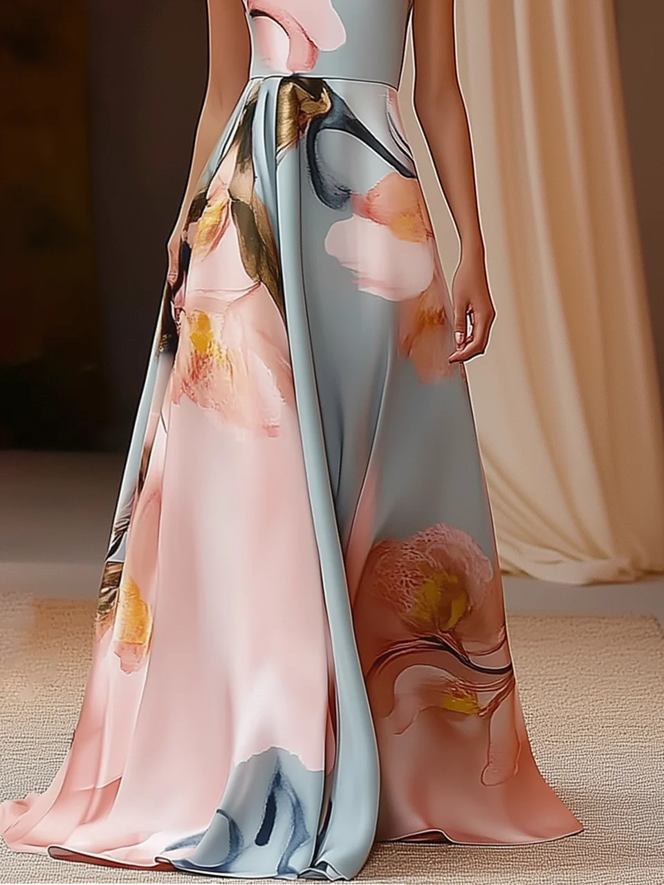 Light Green Classic Boat Neck Sleeveless A-Line Maxi Dress