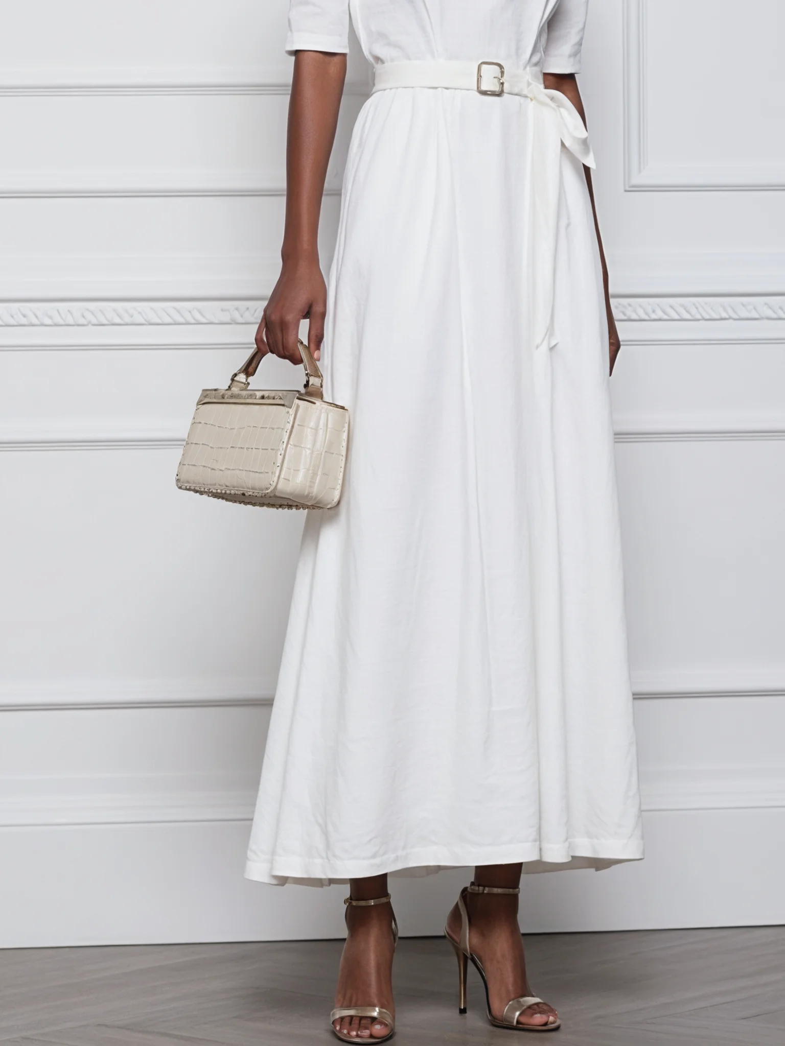 White Linen Off The Shoulder Half Sleeve A-Line Maxi Dress