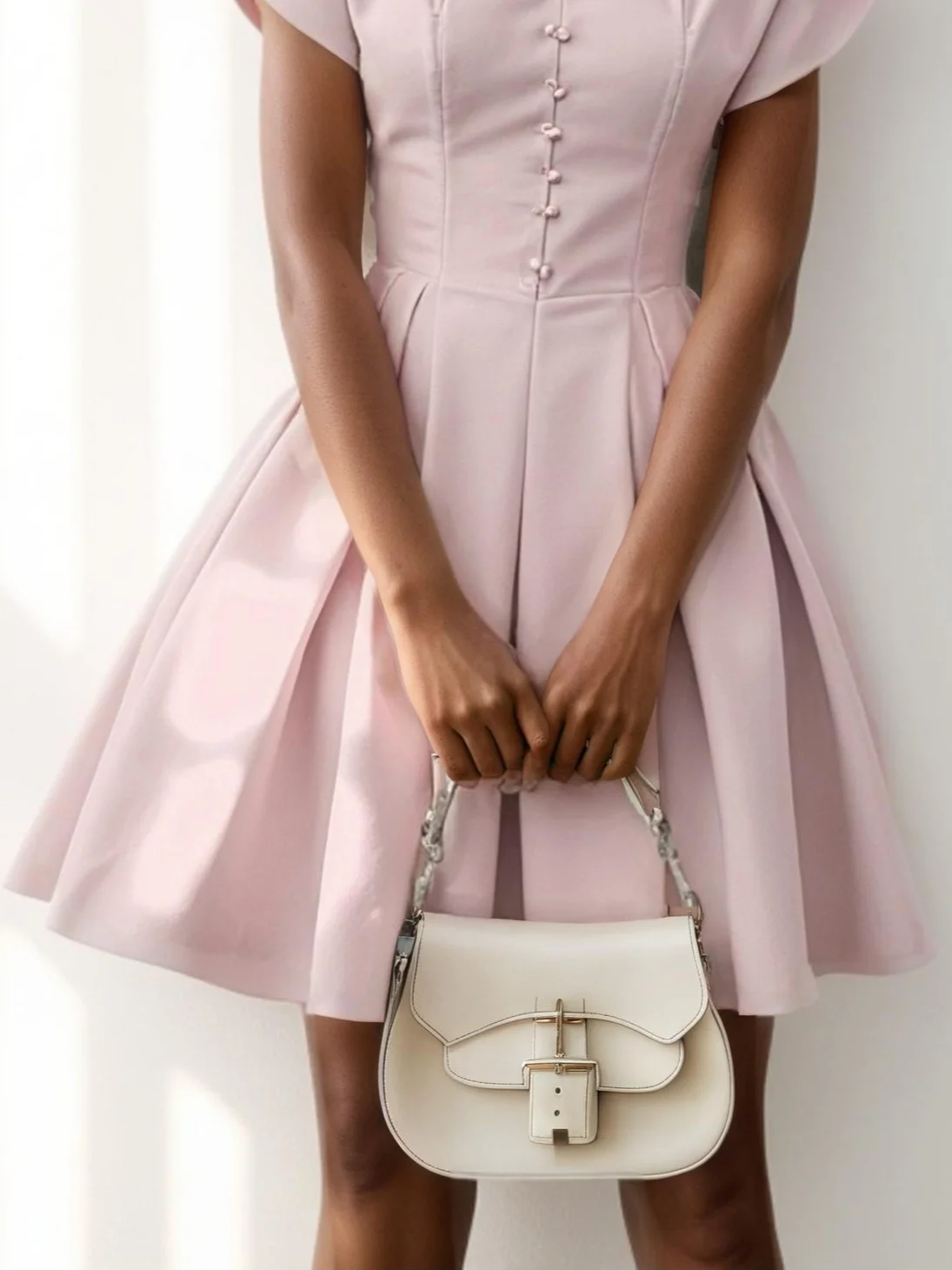 Pink Buckle Classic Notched Cap Sleeve A-Line Mini Dress