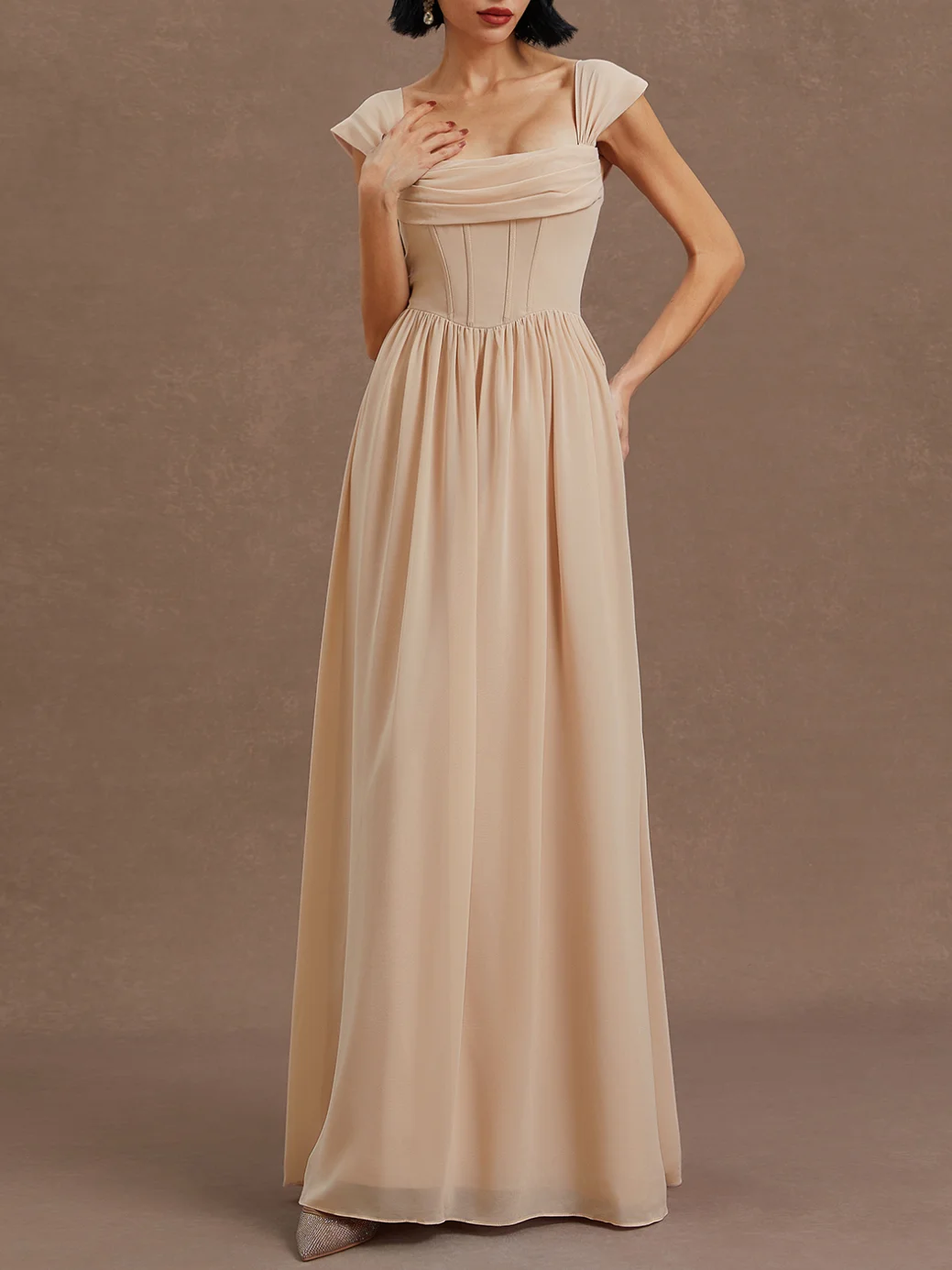 Pink Classic Square Neck Sleeveless A-Line Maxi Dress