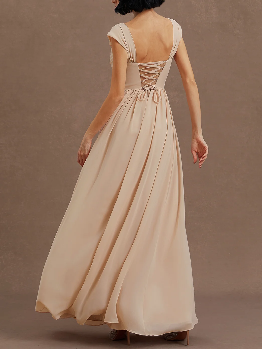 Pink Classic Square Neck Sleeveless A-Line Maxi Dress