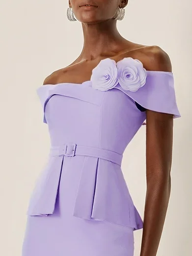 Pink 3D Floral V Neck Short Sleeve Sheath Midi Dress