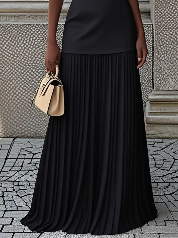 Off White Pleated Classic Boat Neck Sleeveless A-Line Maxi Dress