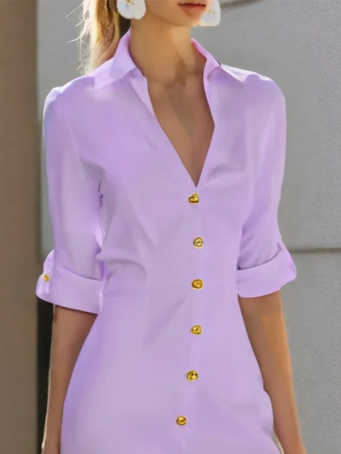 White Buckle Shirt Dress Shirt Collar Short Sleeve Sheath Midi Dress