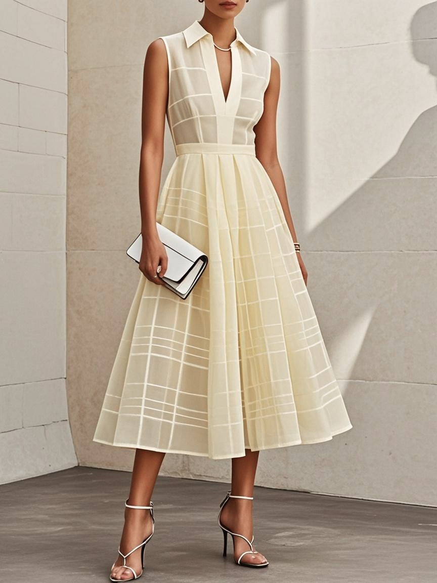 White Shirt Dress Shirt Collar Sleeveless A-Line Midi Dress