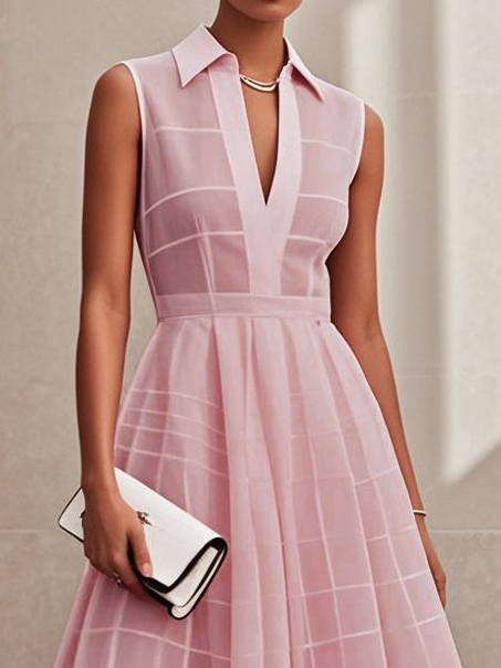 White Shirt Dress Shirt Collar Sleeveless A-Line Midi Dress