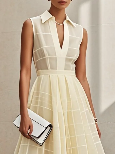 White Shirt Dress Shirt Collar Sleeveless A-Line Midi Dress