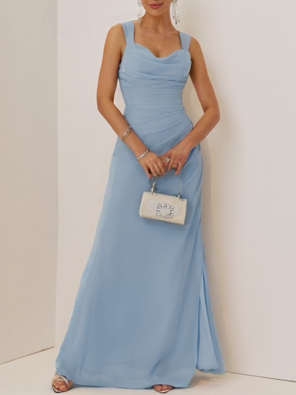 Light Blue Ruched Classic Sweetheart Neckline Sleeveless A-Line Maxi Dress