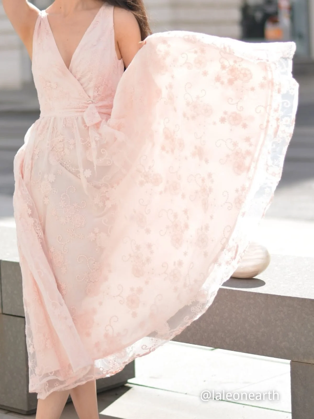 Light Pink Embroidered V Neck Sleeveless A-Line Midi Dress