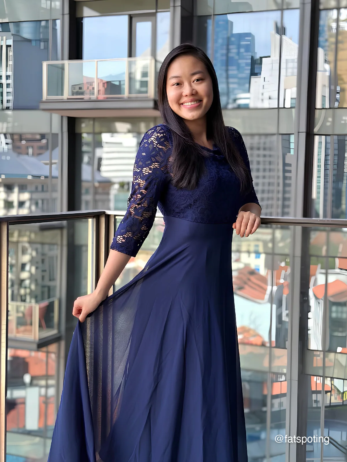 Purplish blue Lace Chiffon Crew Neck Half Sleeve A-Line Midi Dress