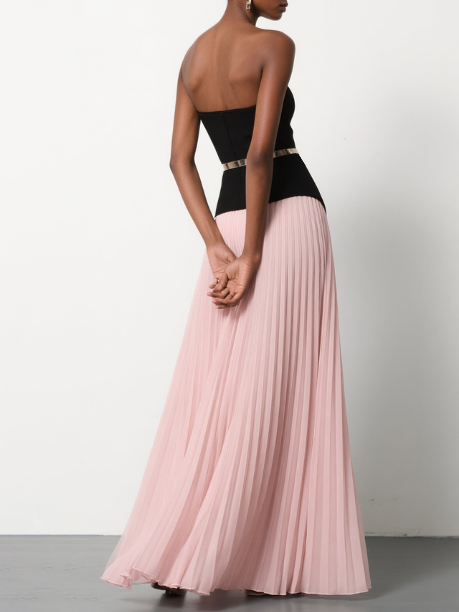 Women Pink Pleated Strapless Sleeveless Urban Top With Skirt Two-Piece Set
