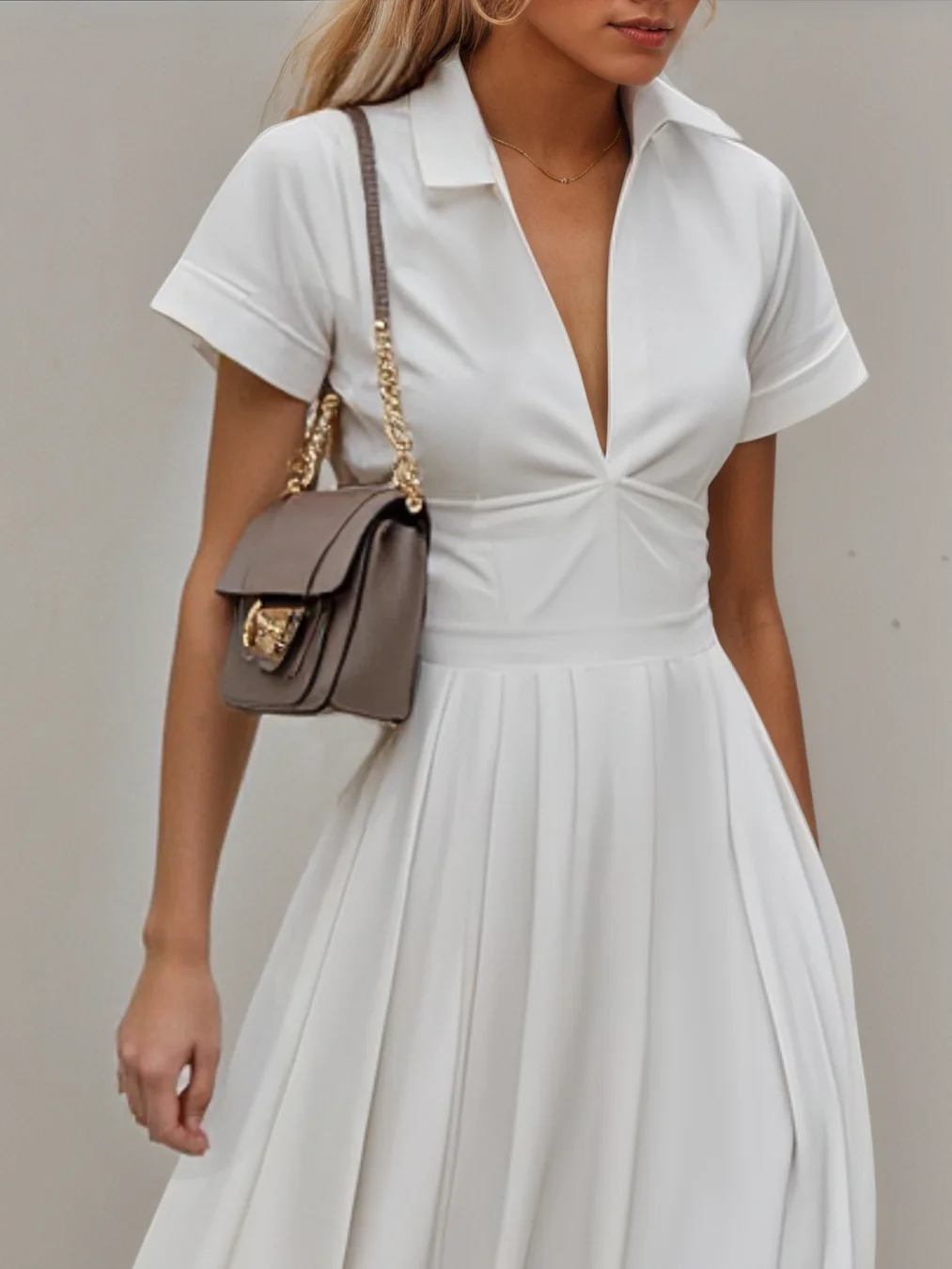 White Shirt Dress Shirt Collar Short Sleeve A-Line Maxi Dress
