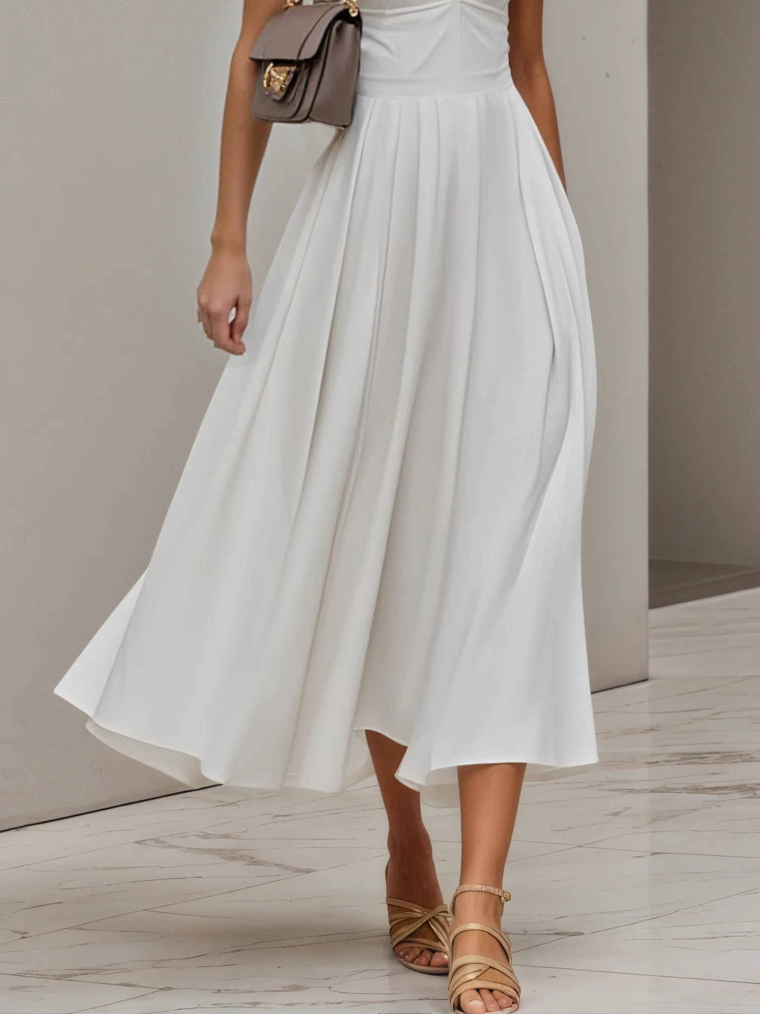 White Shirt Dress Shirt Collar Short Sleeve A-Line Maxi Dress