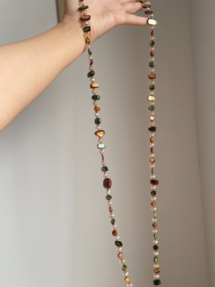 Vintage stackable necklace Bohemian colorful shell beaded double-layer necklace Retro light luxury holiday long necklace