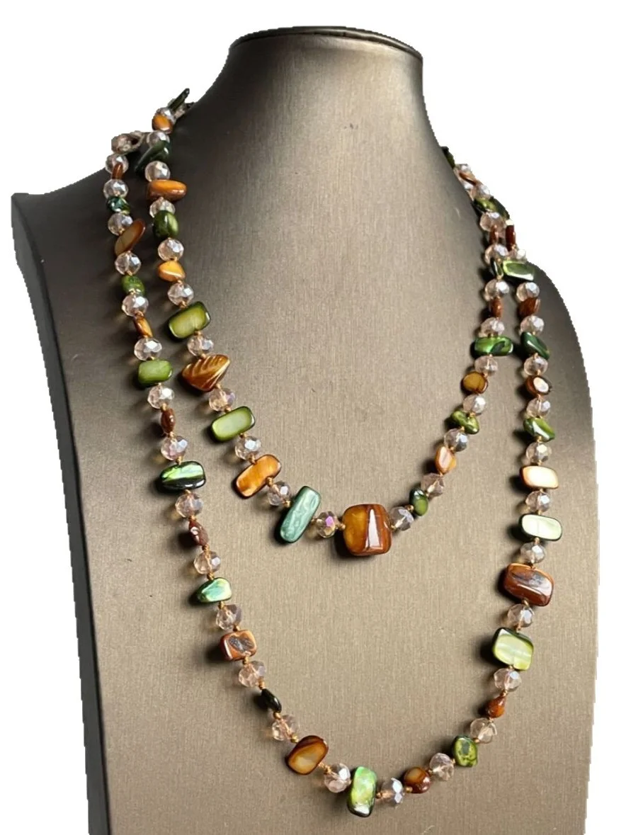 Vintage stackable necklace Bohemian colorful shell beaded double-layer necklace Retro light luxury holiday long necklace