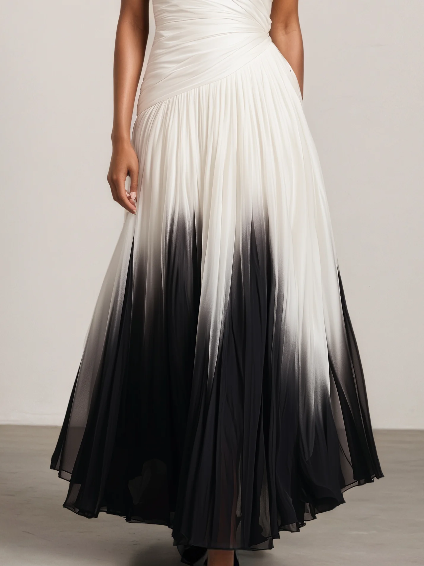 White Ruched Chiffon One Shoulder Sleeveless A-Line Maxi Dress