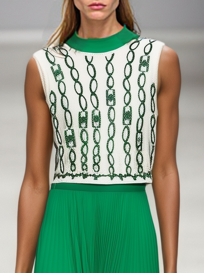 Green Ruched Chiffon Crew Neck Sleeveless A-Line Maxi Dress