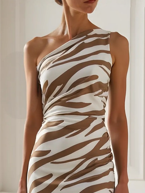 Khaki Slit Classic One Shoulder Sleeveless Mermaid Midi Dress