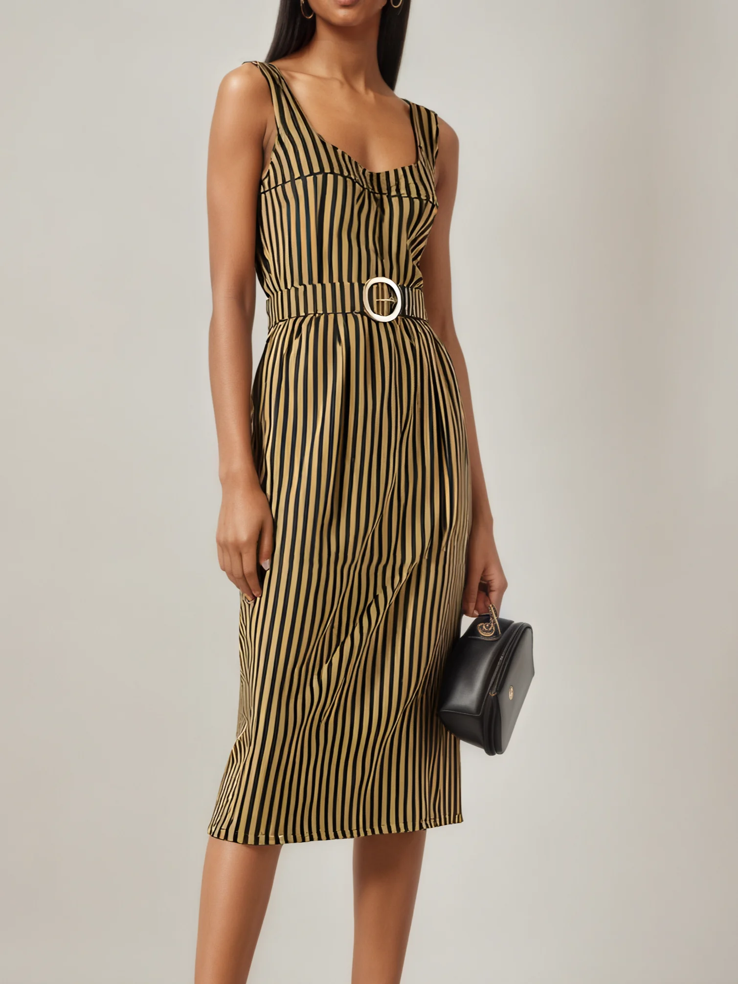 Yellow Classic Sweetheart Neckline Sleeveless Sheath Midi Dress