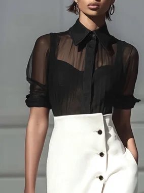 White Slit Buckle Classic Shirt Collar Short Sleeve Regular Sleeve Sheath Midi Dress